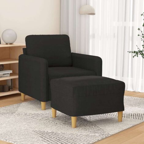 Sillón con taburete tela negro 60 cm vidaXL