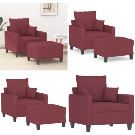 Sillón con taburete tela rojo tinto 60 cm - Sofá con reposapiés - Asiento cómodo