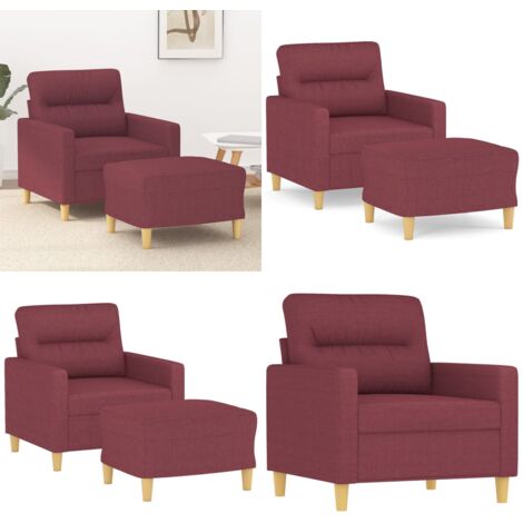 Sillón con taburete tela rojo tinto 60 cm - Sofá con reposapiés - Asiento cómodo