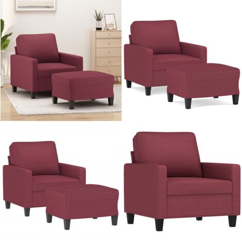 Sillón con taburete tela rojo tinto 60 cm - Sofá con reposapiés - Asiento cómodo