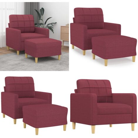 Sillón con taburete tela rojo tinto 60 cm - Sofá con reposapiés - Asiento cómodo