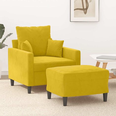 Sillón con taburete terciopelo amarillo 60 cm