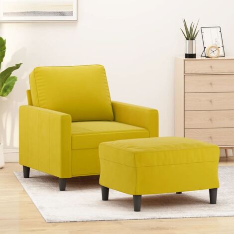 Sillón con taburete terciopelo amarillo 60 cm vidaXL