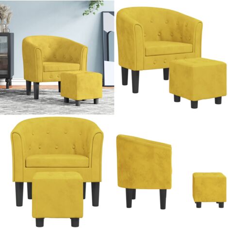 Sillón con taburete terciopelo amarillo - Sillón terciopelo - Sillón amarillo