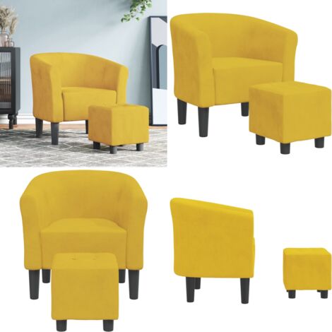 Sillón con taburete terciopelo amarillo - Sillón terciopelo - Sillón moderno