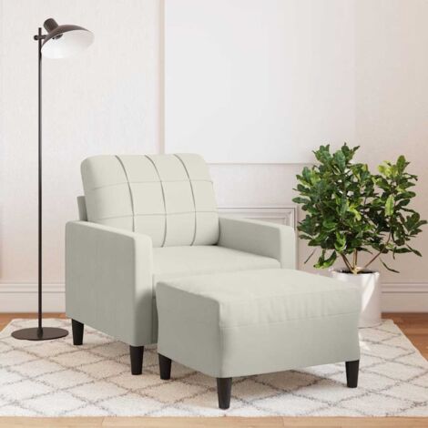 Sillón con taburete terciopelo crema 60 cm