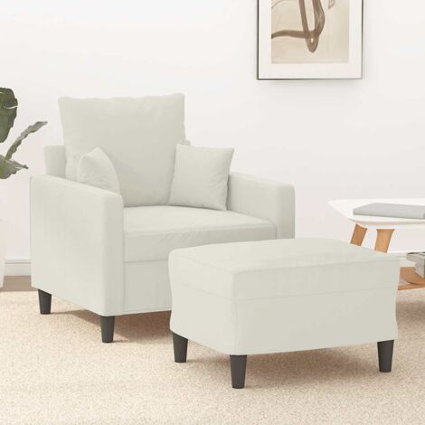 Sillón con taburete terciopelo crema 60 cm