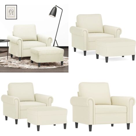 Sillón con taburete terciopelo crema 60 cm - Sofá con reposapiés - Terciopelo crema