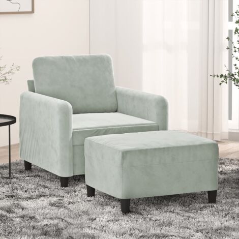 Sillón con taburete terciopelo gris claro 60 cm