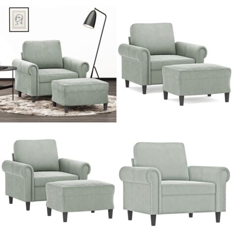 Sillón con taburete terciopelo gris claro 60 cm - Sofá con reposapiés - Terciopelo gris claro