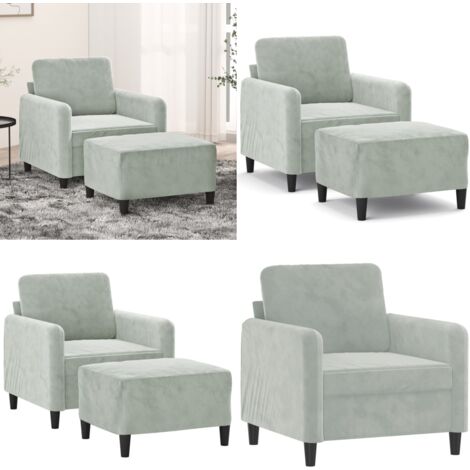 Sillón con taburete terciopelo gris claro 60 cm - Terciopelo gris claro - Asiento cómodo