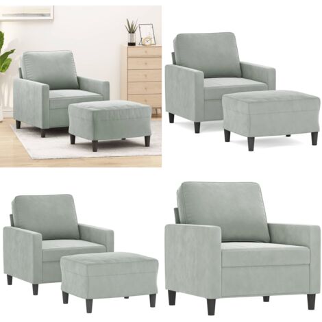 Sillón con taburete terciopelo gris claro 60 cm - Terciopelo gris claro - Asiento cómodo