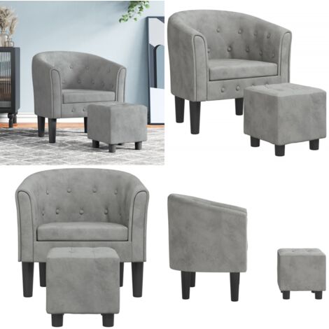 Sillón con taburete terciopelo gris claro - Sillón decorativo - Sillón de terciopelo