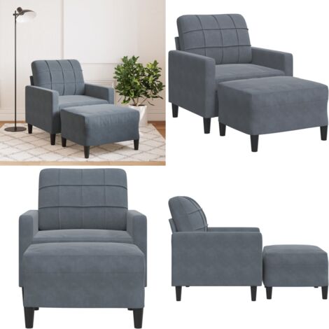 Sillón con taburete terciopelo gris oscuro 60 cm - Sofá con reposapiés - Terciopelo gris oscuro