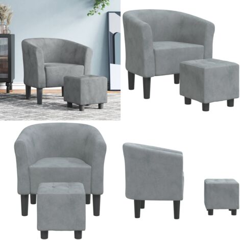 Sillón con taburete terciopelo gris oscuro - Terciopelo gris oscuro - Silla decorativa