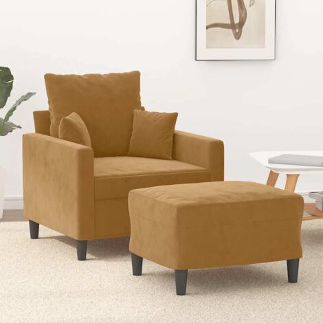 Sillón con taburete terciopelo marrón 60 cm