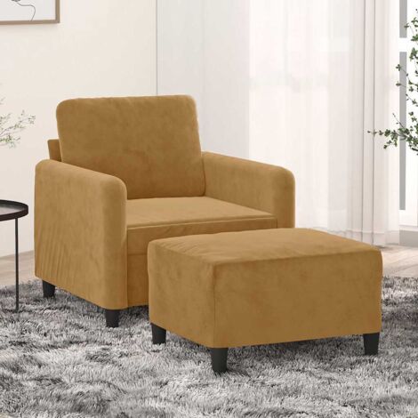 Sillón con taburete terciopelo marrón 60 cm