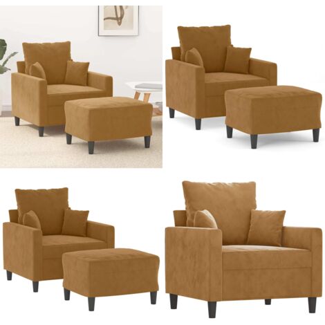 Sillón con taburete terciopelo marrón 60 cm - Sofá con reposapiés - Terciopelo