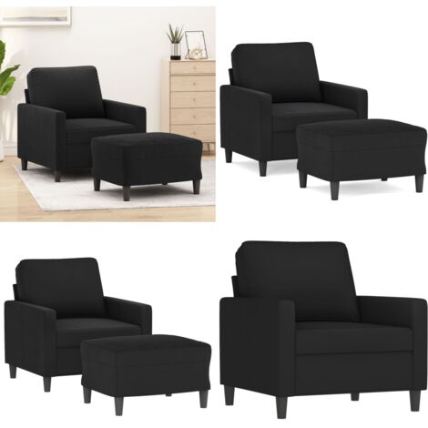Sillón con taburete terciopelo negro 60 cm - Sofá con reposapiés - Terciopelo negro