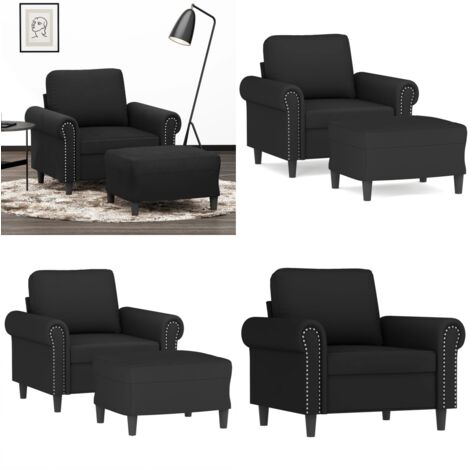 Sillón con taburete terciopelo negro 60 cm - Sofá con reposapiés - Terciopelo negro