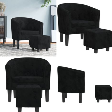 Sillón con taburete terciopelo negro - Sillón decorativo - Sillón de terciopelo