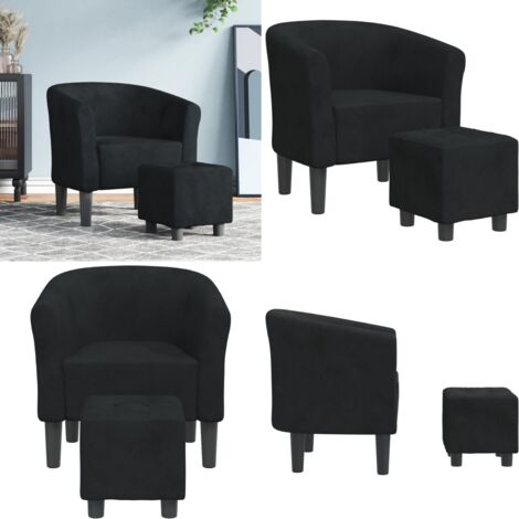 Sillón con taburete terciopelo negro - Sillón terciopelo - Sillón de dormitorio