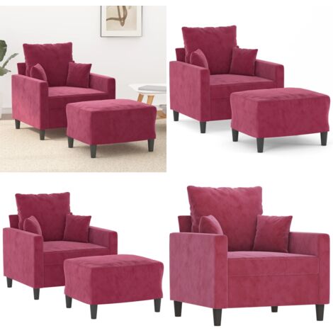 Sillón con taburete terciopelo rojo tinto 60 cm - Sofá con taburete - Asiento cómodo