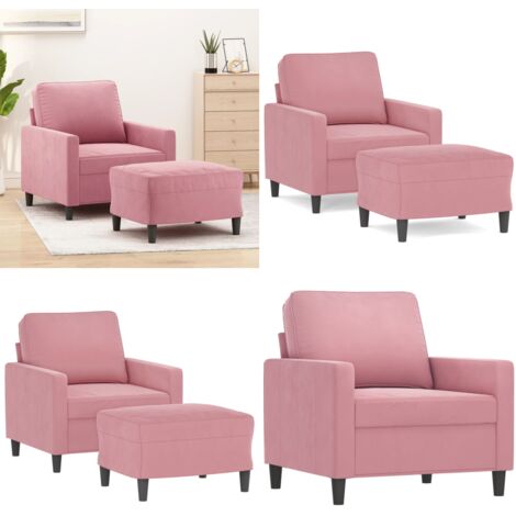 Sillón con taburete terciopelo rosa 60 cm - Sofá con reposapiés - Terciopelo rosa