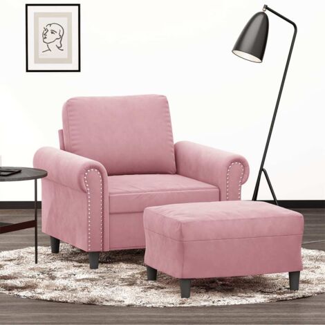 Sillón con taburete terciopelo rosa 60 cm vidaXL