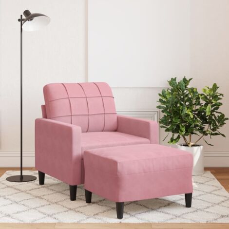 Sillón con taburete terciopelo rosa 60 cm vidaXL