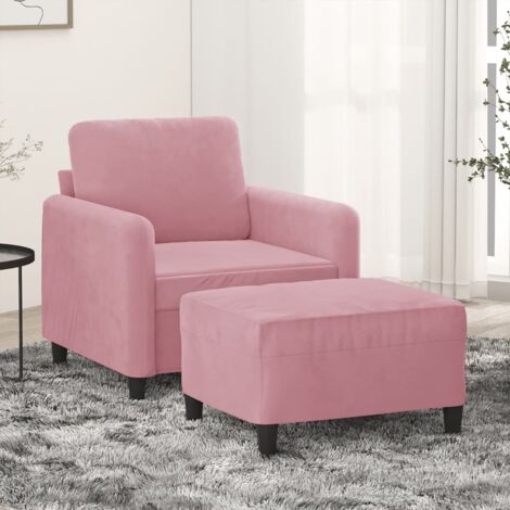 Sillón con taburete terciopelo rosa 60 cm vidaXL