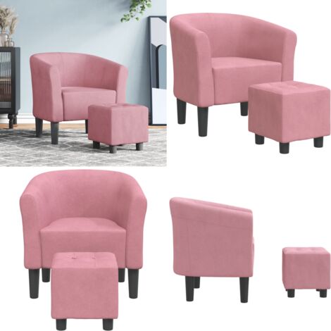 Sillón con taburete terciopelo rosa - Terciopelo rosa - Silla decorativa