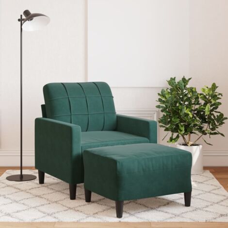 Sillón con taburete terciopelo verde oscuro 60 cm