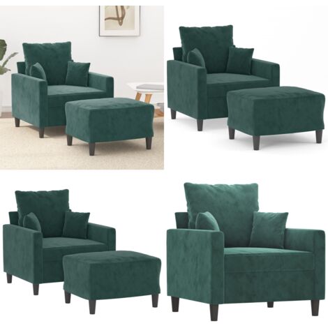 Sillón con taburete terciopelo verde oscuro 60 cm - Sofá con reposapiés - Terciopelo verde oscuro