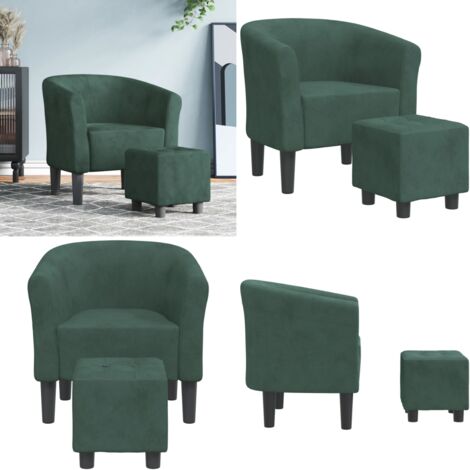 Sillón con taburete terciopelo verde oscuro - Sillón de terciopelo - Sillón verde oscuro