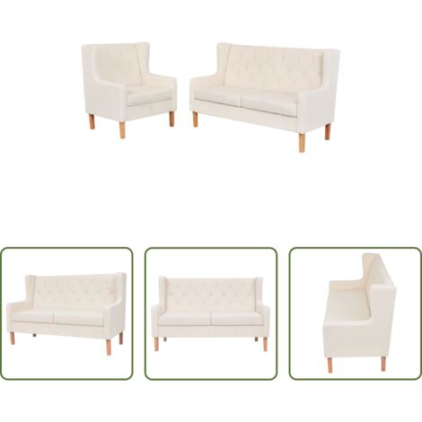 Sillón -  Conjunto de sofás 2 piezas tela blanco crema