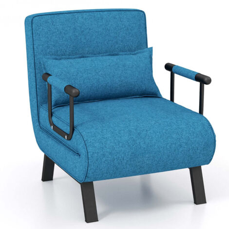 Sillón convertible 4 en 1 79 x 65 x 79 cm ajustable en 6 posiciones asiento cómodo estilo moderno lino azul 200012080
