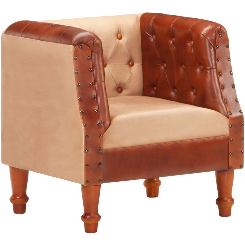 

Sillón cúbico de cuero auténtico y madera maciza mango marrón