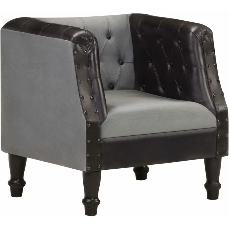 

Sillón cúbico de cuero auténtico y madera maciza mango negro