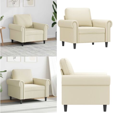Sillón cuero sintético crema 60 cm - Sillón de cuero sintético - Sillón de cuero sintético crema