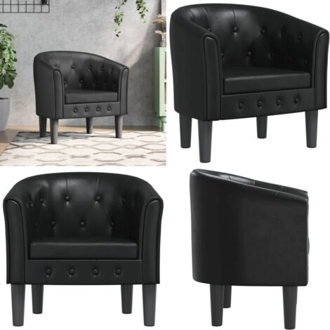 Sillón cuero sintético negro - Sillón de cuero sintético - Sillón de madera