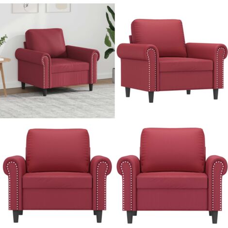 Sillón cuero sintético rojo tinto 60 cm - Sillón rojo tinto - Sillón moderno