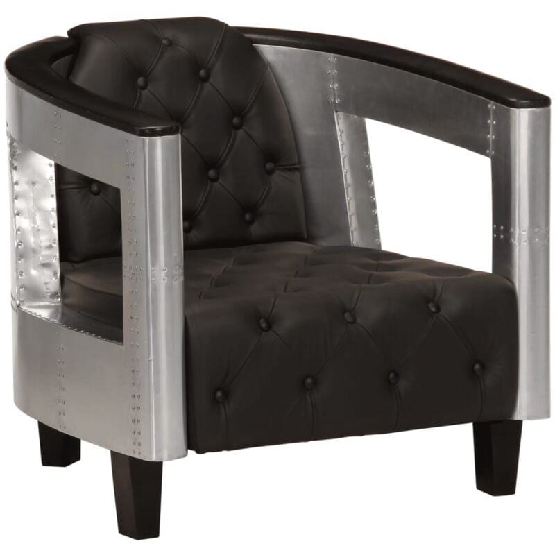 

Sillón de Aviador de Cuero Auténtico Negro - Negro - Vidaxl