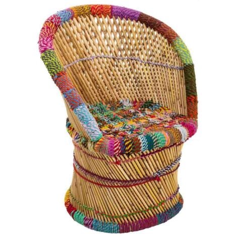 Sillón de bambú y tela trenzada 60x46x80