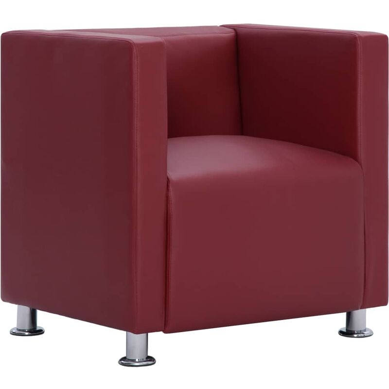 

Sillón en Forma de Cubo de Cuero Sintético Vino Tinto - Rojo - Vidaxl