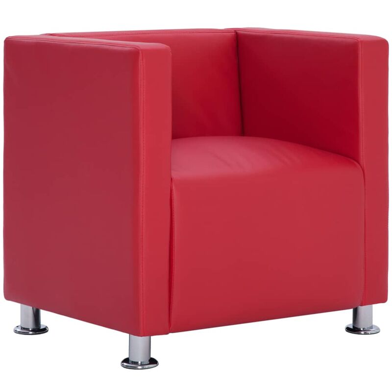 

vidaXL Sillón en Forma de Cubo de Cuero Sintético Rojo - Rojo