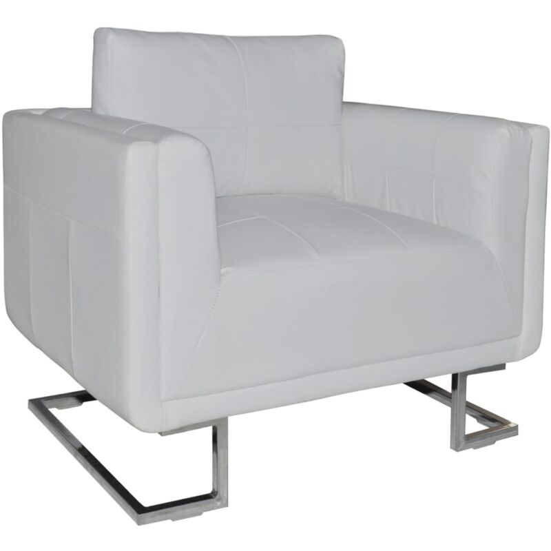 

Sillón con Patas Cromadas y Cuero Artificial Blanco - Blanco - Vidaxl