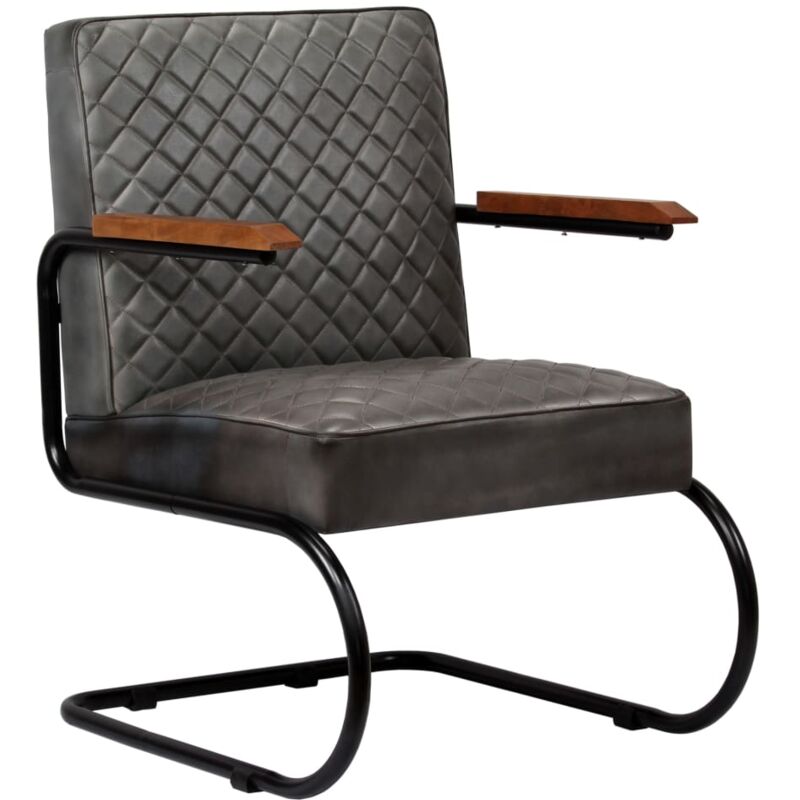 

Sillón de Cuero Auténtico Gris - Gris - Vidaxl