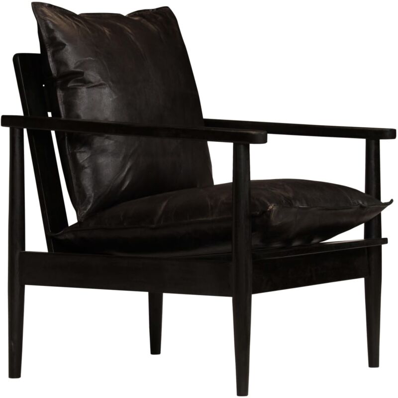 

vidaXL Madera de Acacia Sillón de Cuero Auténtico Negro - Negro