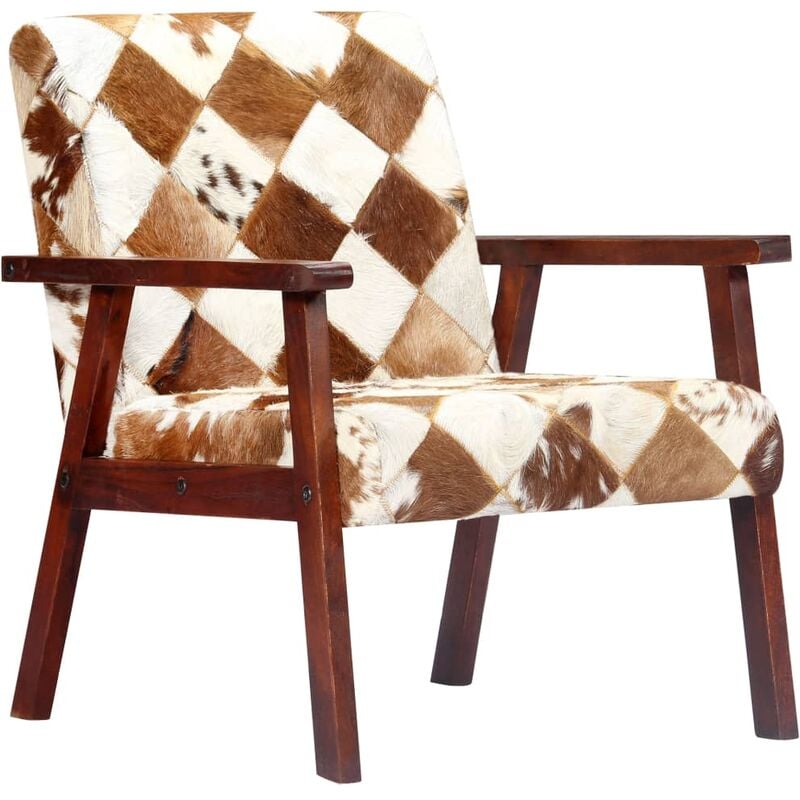 

Sillón de cuero auténtico de cabra blanco y marrón